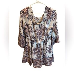 Bailey Blue Jumpsuit Women Large White Floral V-Neck 3/4 Sleeve Lined Casual